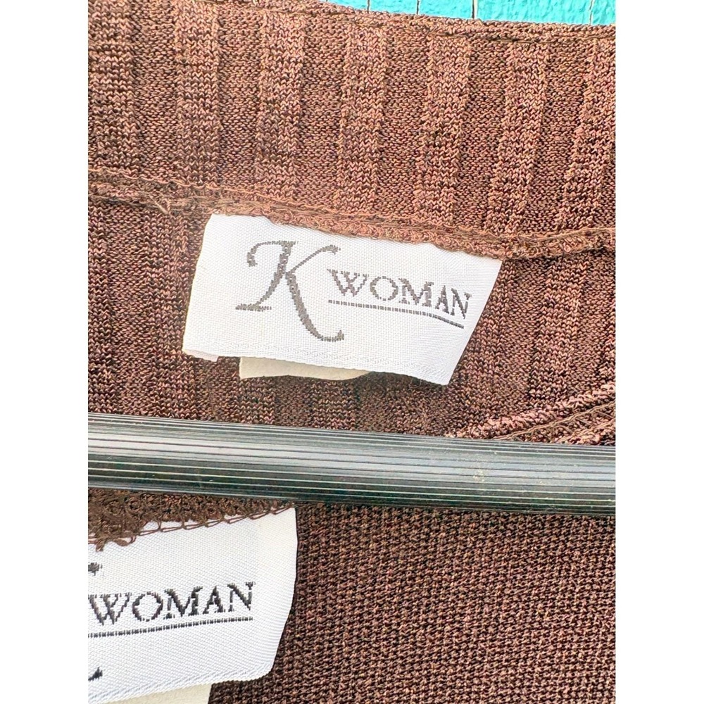 K Woman Brown Metallic Ribbed Cardigan and‎ Chain Detail Dress 2 Piece Set 18W - Picture 5 of 9